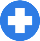 A blue circle with a white plus sign in the center, resembling a medical cross symbol.
